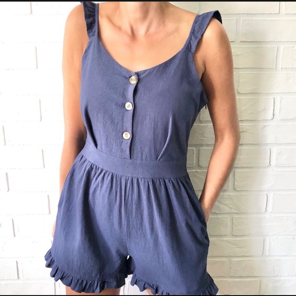 NEW Zaful navy blue ruffle button front romper 6 - Picture 5 of 14